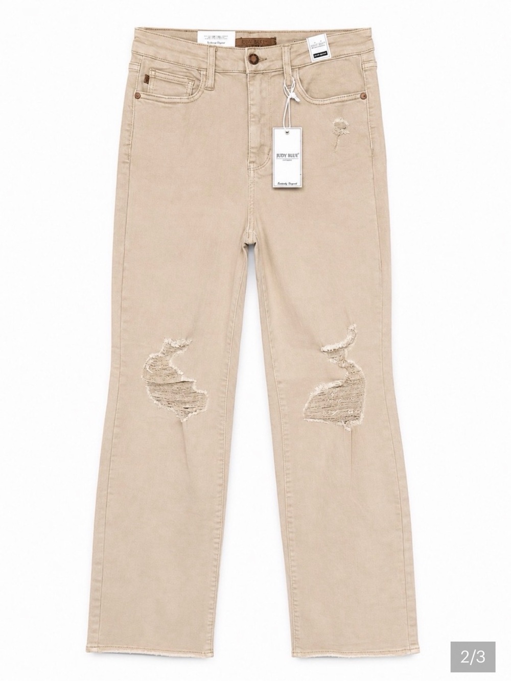 Judy Blue Bone Distressed Wide-Leg Jeans